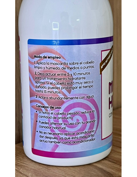 Mascarilla hidratante con ácido hialurónico y pantenol 250 ml.